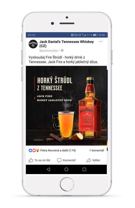 Facebookový příspěvek Fire Štrúdl v telefonu