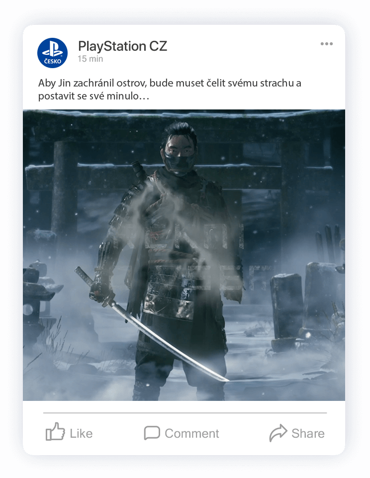 Facebookový příspěvek ke hře Ghost of Tsushima